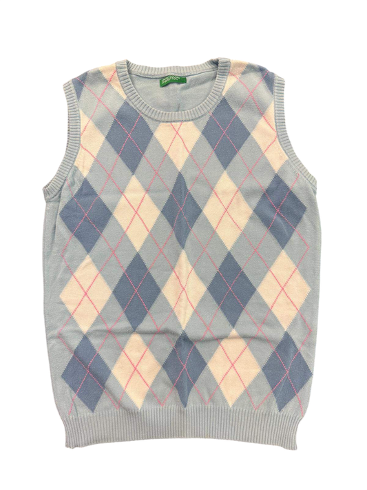 United Colors of Benetton Weste 146-152 L Grau mit hellblauen, cremefarbenen und roten Mustern