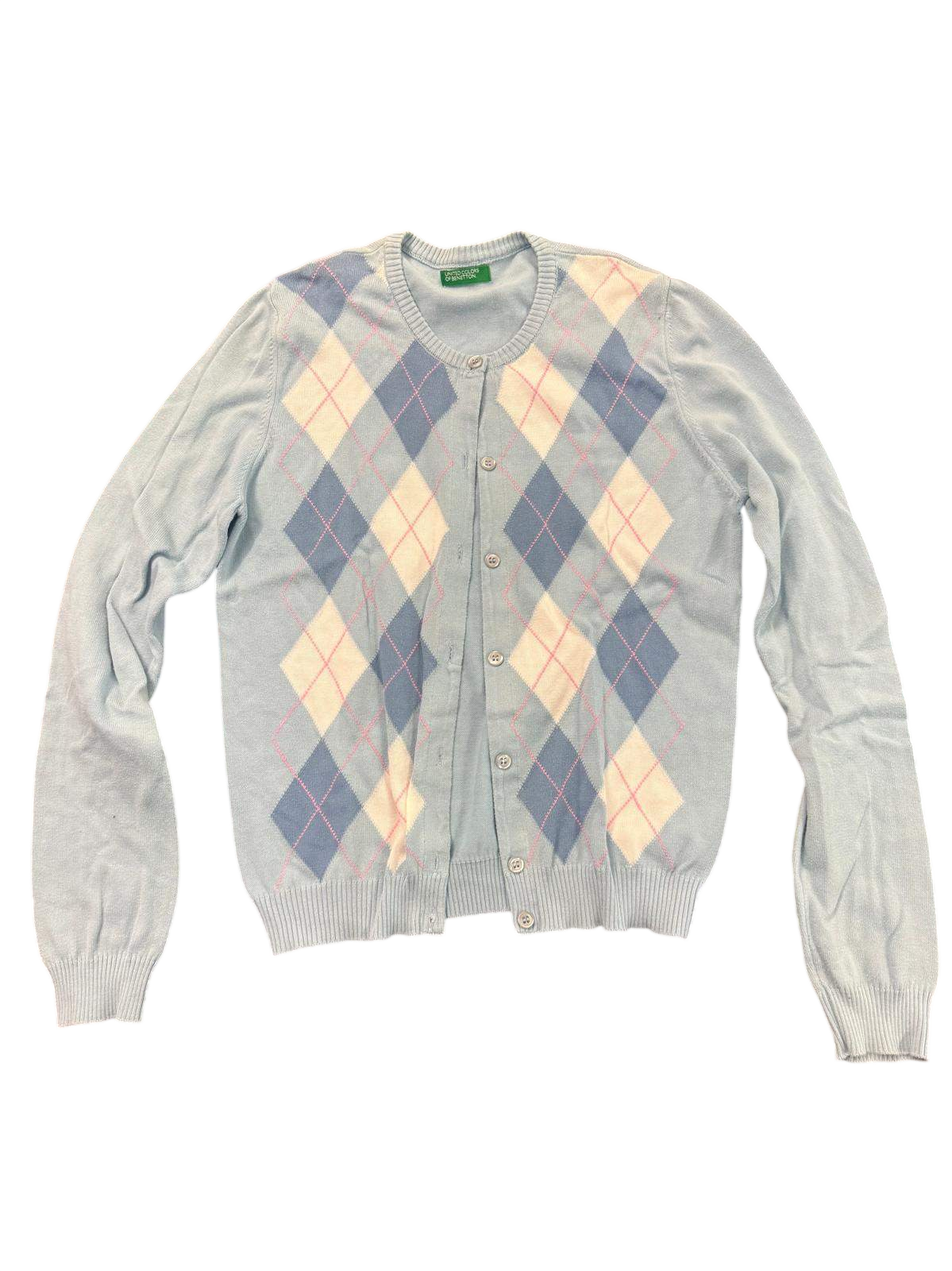 United Colors of Benetton Weste 146-152 L Hellgrau mit buntem Karo-Muster in Blau, Beige und Rot