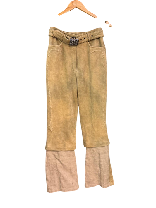Damen Trachtenlederhose 70% Leder 30% Leinen M Beige