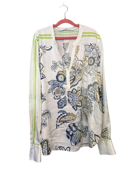 Herzen´s Angelegenheit 95% Seidenbluse S Weiß, Blau, Gold