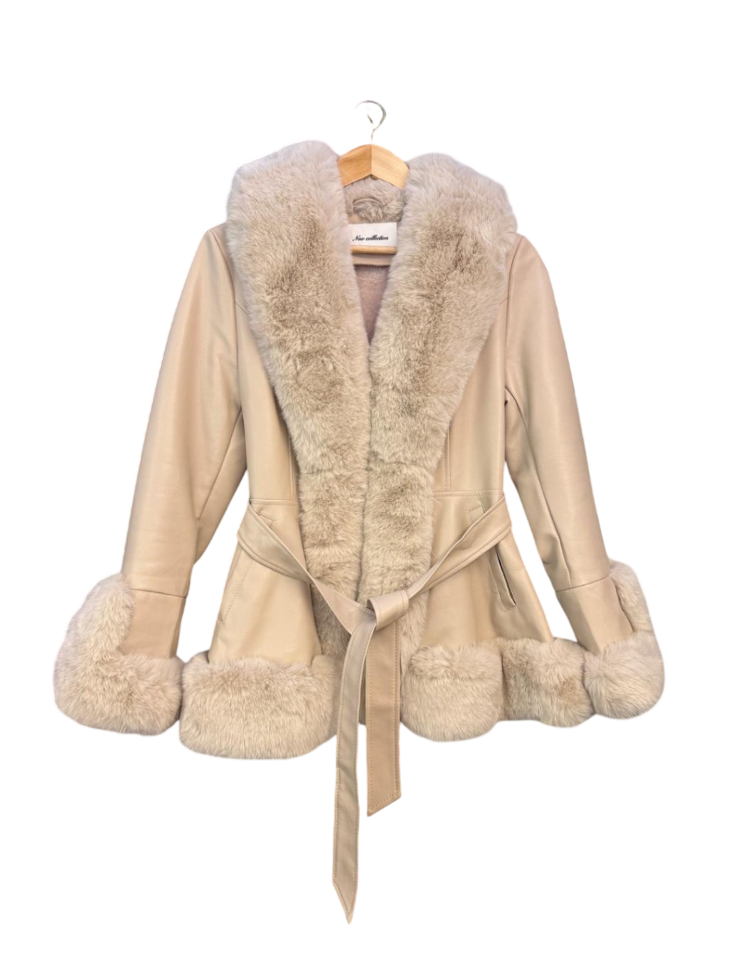 Kunstleder mit Kunstpelzbesatz S Beige