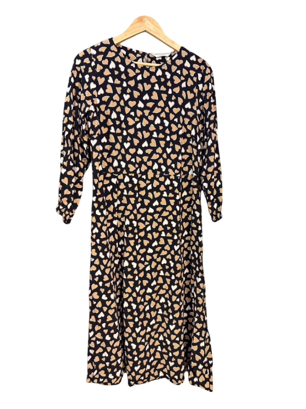 Kleid L Schwarz mit beigen und weißen Herzen
