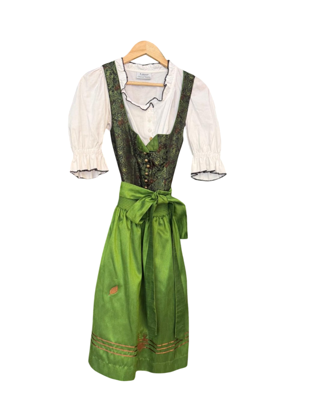 Turi Landhaus Dirndl mit Bluse S Grün, Weiß, Schwarz
