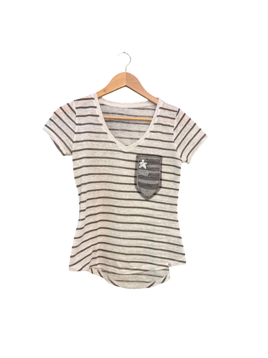 Key Largo T-Shirt S Weiß mit braunen Streifen