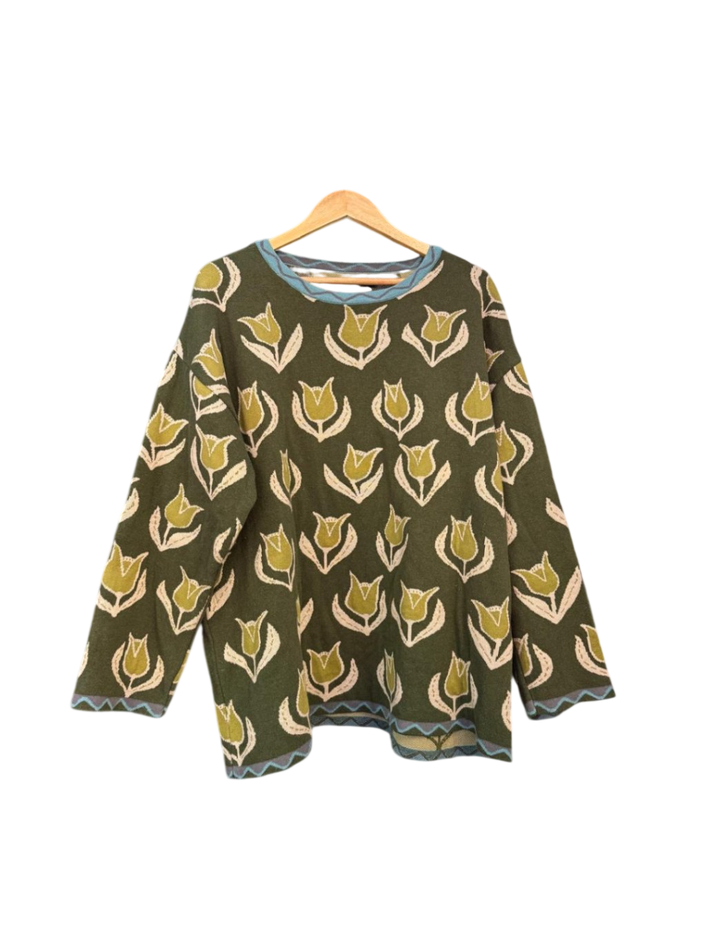 Gudrun Sjöden Pullover XL Dunkelgrün mit Gelb und Beigetönen