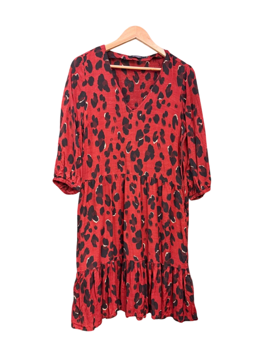 Soaked Kleid L Rot mit schwarzem Leo-Muster