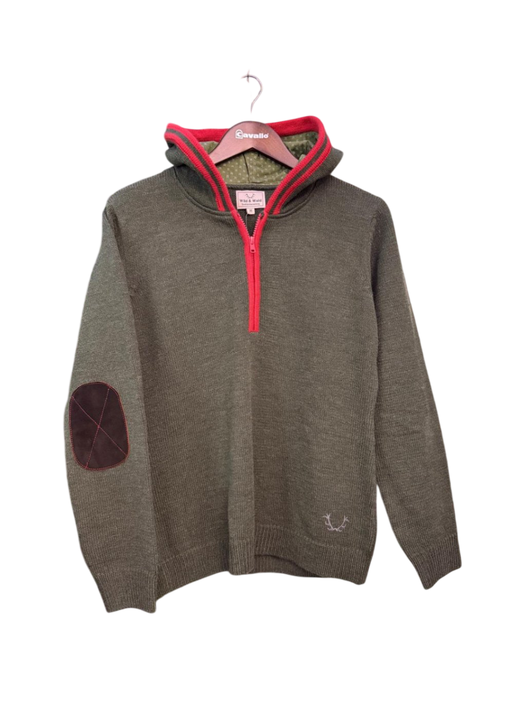 Wild & Wald Strickpullover S Olive Grün mit Rot