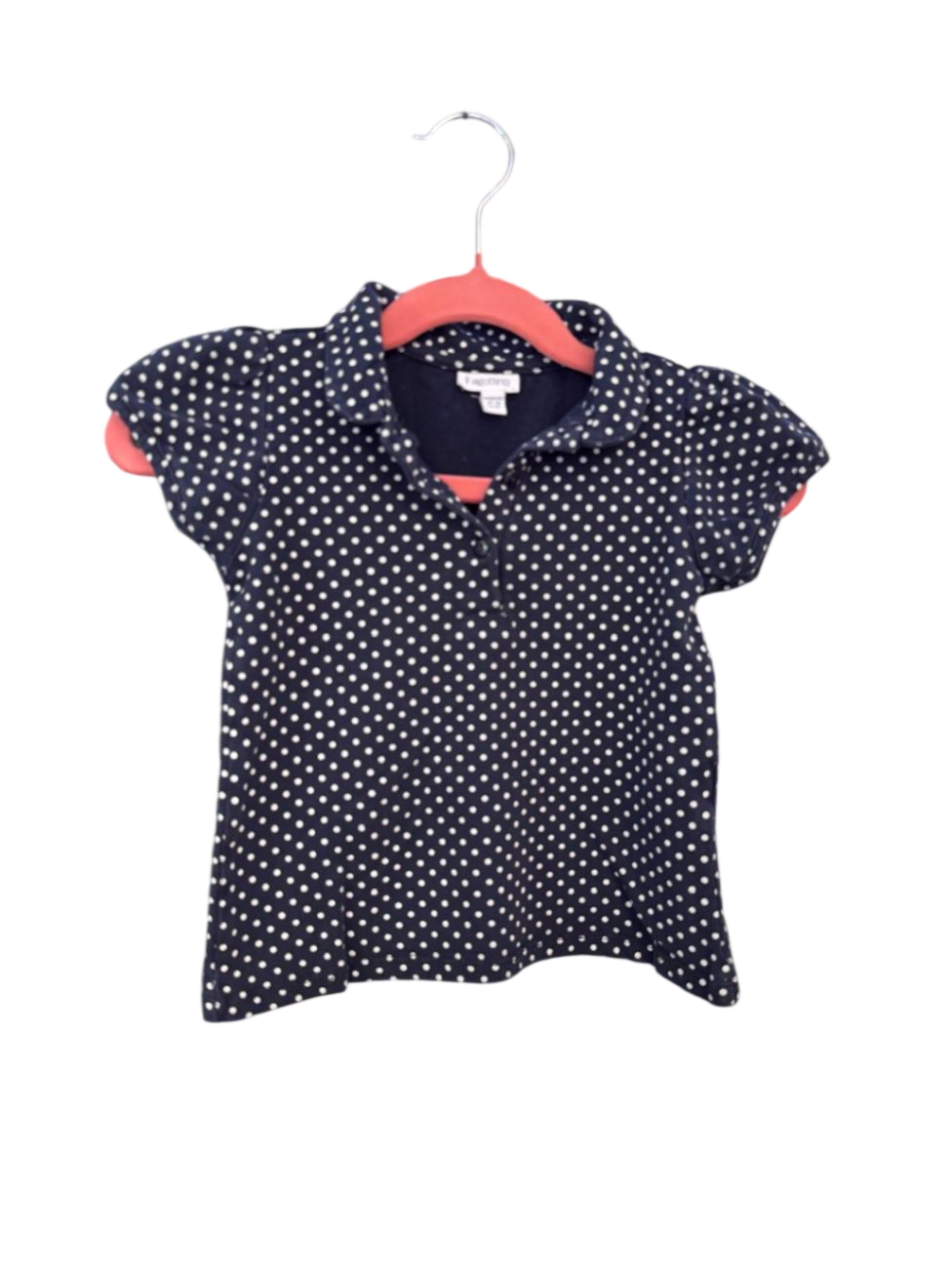 T-Shirt 92 Marineblau mit weißen Punkten und pinkfarbenen Details