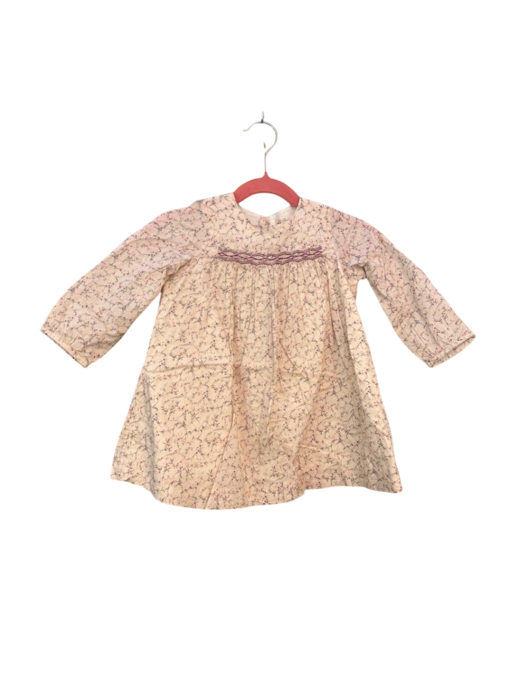 Kleid 86 Creme mit hellen, dunklen und pinken Mustern