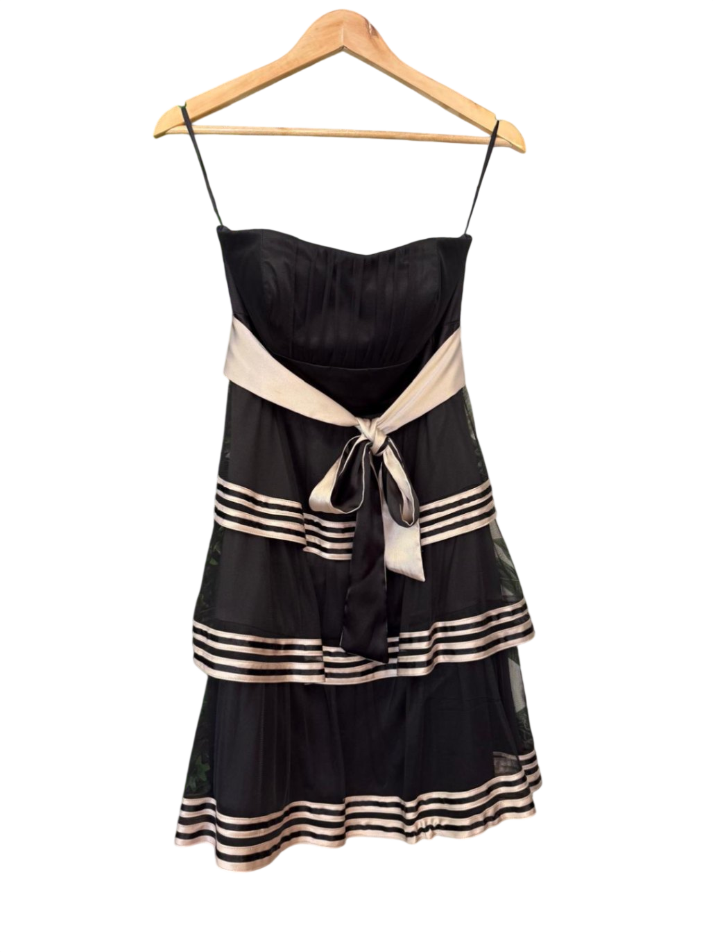 Jake's Abendkleid Satin und Mesh XS Schwarz und Creme