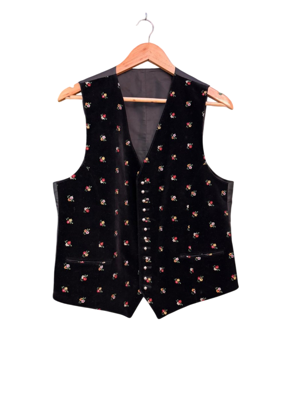 Herren Trachtenweste M-L Schwarz mit roter und weißer Blumen musstern