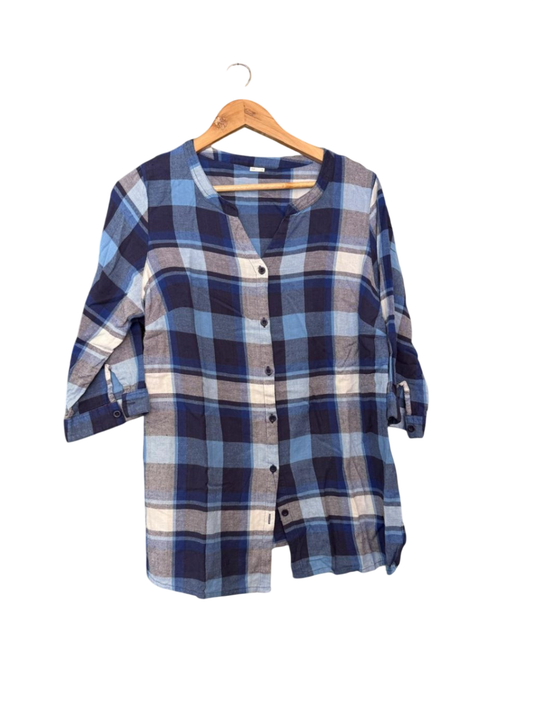 Blusenhemd 2XL Blau, Grau, Weiß kariert