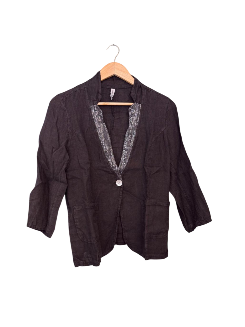 made in Italy 100% Leinen Bluse S Schwarz