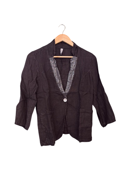 made in Italy 100% Leinen Bluse S Schwarz