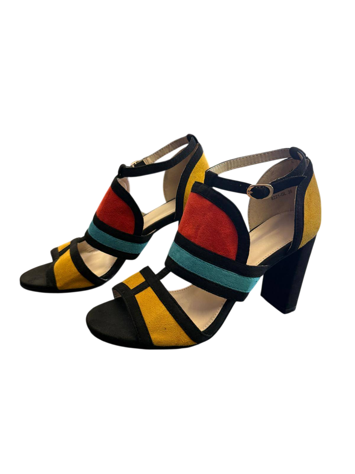 Sandalen 39 Bunt (Schwarz, Rot, Gelb, Blau)