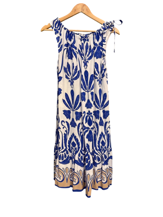 Kleid L-XL Blau, Creme