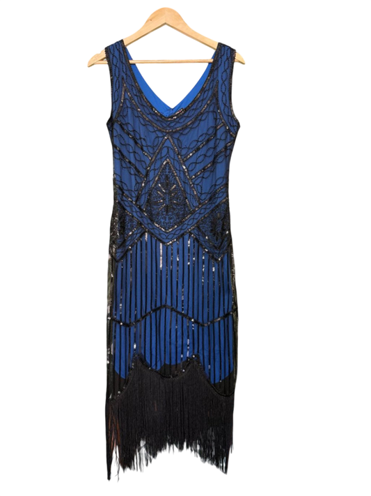Ro Rox Kleid mit Stickereien und Fransen XL Blau, Schwarz