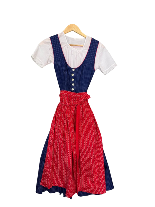 Kärntner Dirndl + Bluse S Rot, Blau, Weiß