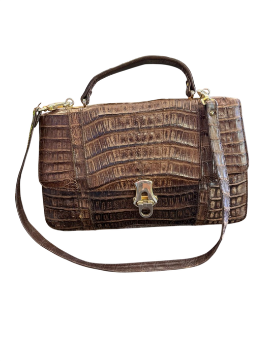 Krokodilleder Handtasche ca. 22cm x 32cm Braun