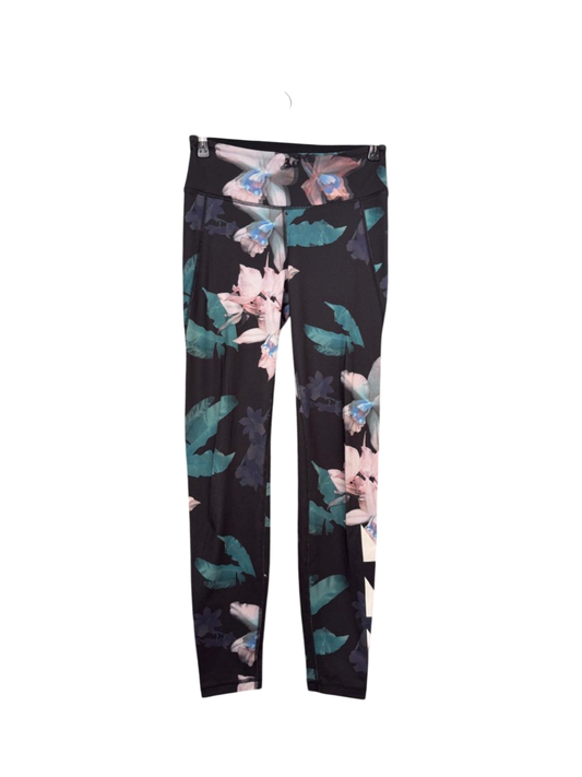 H&M Sport Leggings S Schwarz mit floralem Muster in Blau, Rosa und Grün