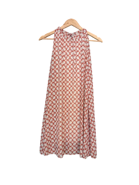 Kleid M Beige mit rotem Kreismuster