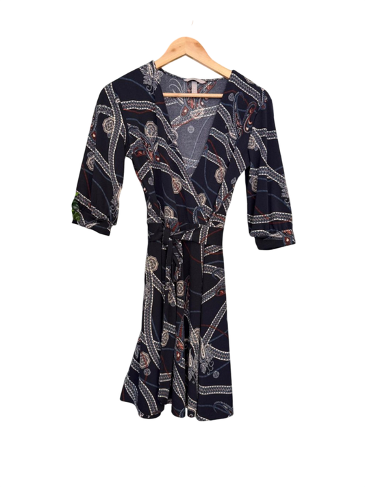 H&M Kleid S Dunkelblau mit buntem Muster