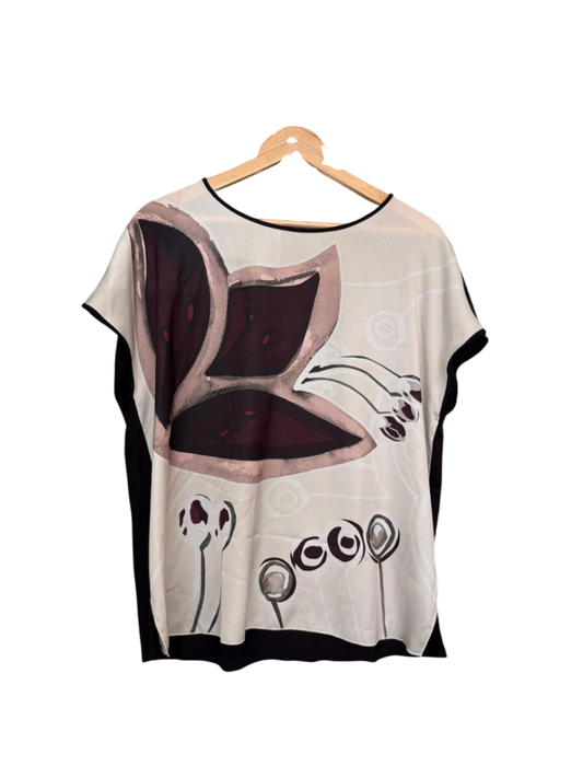 Luisa Cerano Blusentop XL Beige, Schwarz, Dunkelrot