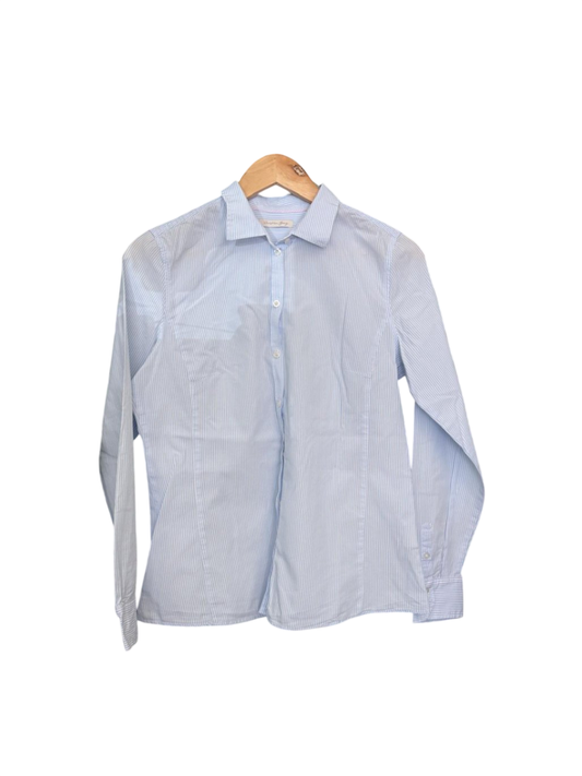 Christian Berg Bluse M Hellblau mit feinen Streifen