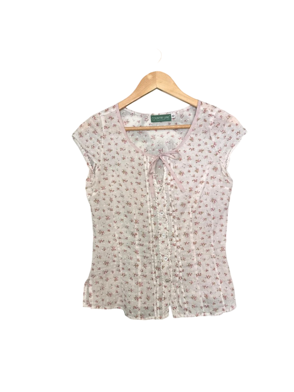 Country Line Trachtenbluse XXS Weiß mit rosa Blumenmuster